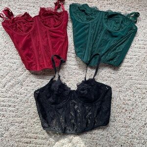 Lace Corset Bundle Set in Red, Green, and Black